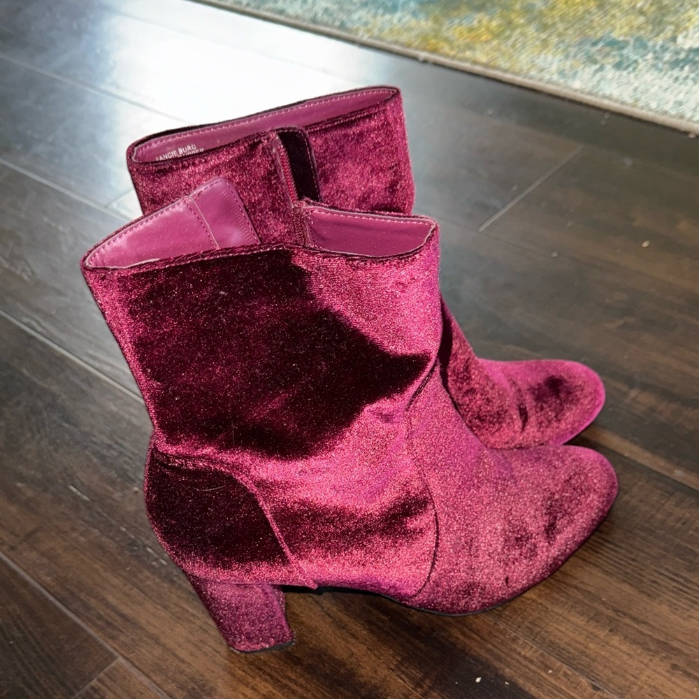 Velvet Ankle Boots in Rich Burgundy - Picture 2 of 4